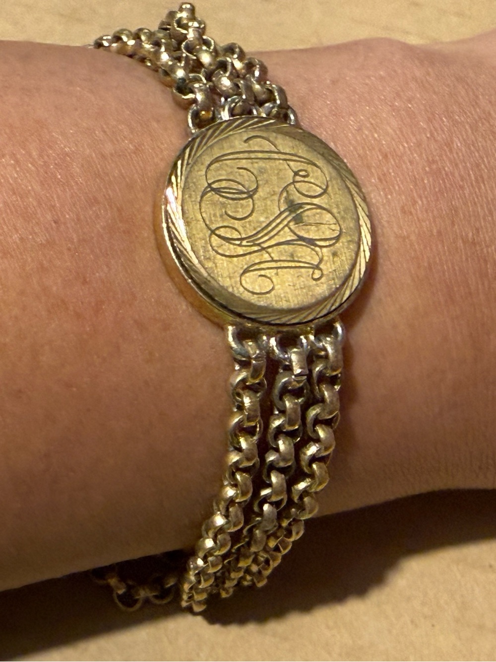 Vintage Speidel Gold-Tone Script Monogram Chain Bracelet - Women's